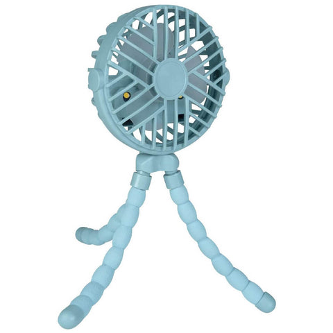 Mini Ventilador para Berço e Carrinho de Bebê com Luz Led Tripé Flexível e USB Buba Azul