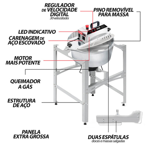 Panela Misturela Cozedeira 21L com Fogareiro a Gás para Doces e Salgados Bivolt Saro