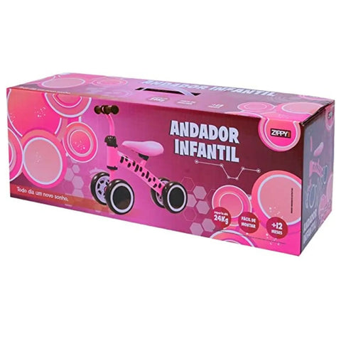 Bicicleta Infantil Andador sem Pedal com Guidão Anatômico e Banco Ajustável Zipp Toys Rosa