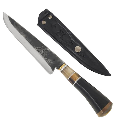 Faca Disco de Arado 7' Pequena Aço Carbono 1070 Cabo Chifre Brut Forge Artesanal