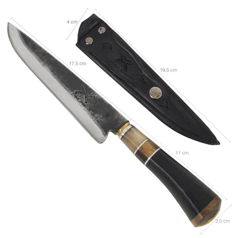 Faca Disco de Arado 7' Pequena Aço Carbono 1070 Cabo Chifre Brut Forge Artesanal