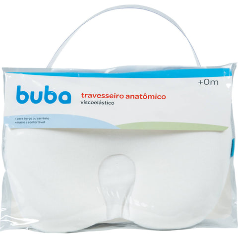 Travesseiro Anatômico Para Bebê Recém Nascido Buba 28x21cm Viscoelástico Branco Carrinho Berço