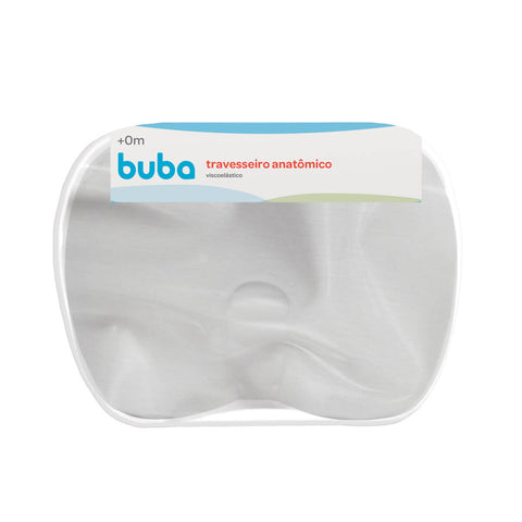 Travesseiro Anatômico Para Bebê Recém Nascido Buba 28x21cm Viscoelástico Branco Carrinho Berço