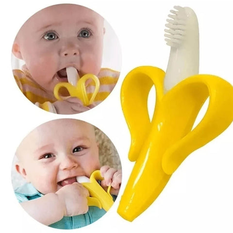 Massageador De Gengiva Buba Banana Cerdas Longas Macias Silicone Amarelo