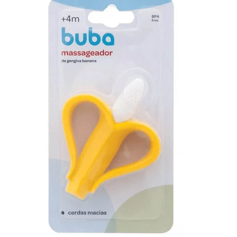 Massageador De Gengiva Buba Banana Cerdas Longas Macias Silicone Amarelo