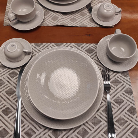 Aparelho de Jantar Germer 42 peças Jogo de Porcelana Microtextura Cinza