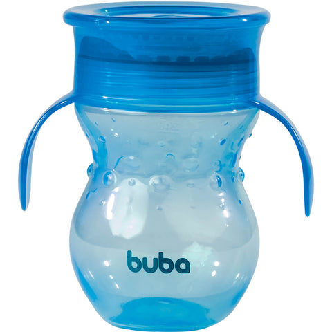 Copo de Treinamento 360° Transição Bebê Buba 250ml Antivazamento com Alça Azul
