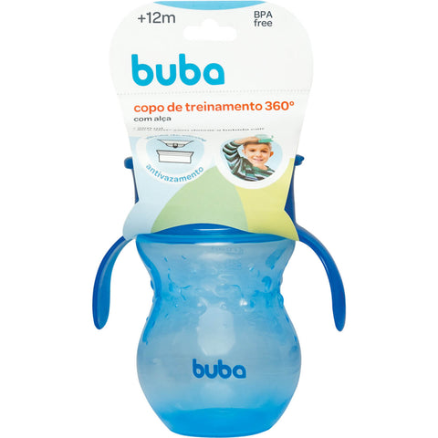 Copo de Treinamento 360° Transição Bebê Buba 250ml Antivazamento com Alça Azul