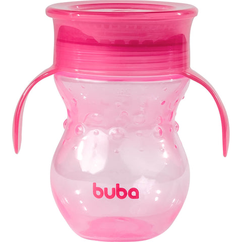 Copo de Treinamento 360° Transição Buba 250ml Rosa Antivazamento