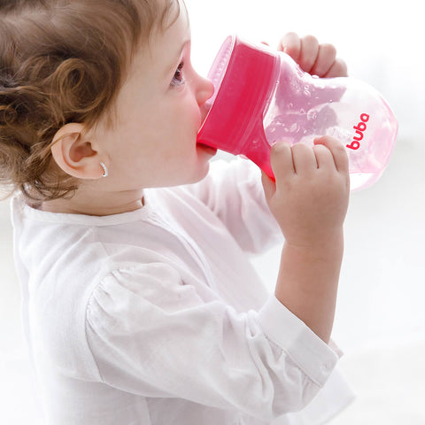 Copo de Treinamento 360° Transição Buba 250ml Rosa Antivazamento