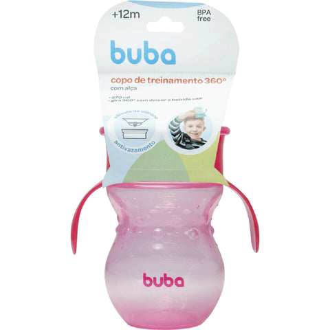 Copo de Treinamento 360° Transição Buba 250ml Rosa Antivazamento