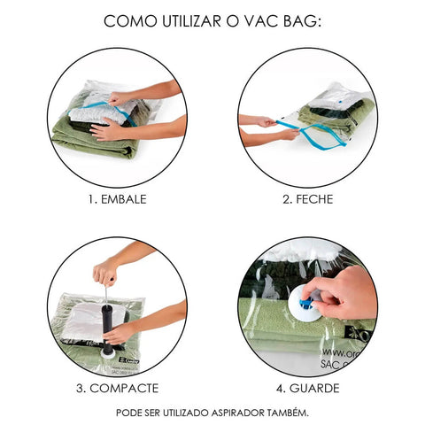 Kit Vac Bag Ordene Saco a Vácuo 2 Médio 45x65cm 2 Extra Grande 80x100cm