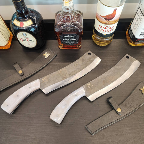 Cutelo Curvo Artesanal Chef de Cozinha 9' Profissional Restaurante Cabo Resinado Branco