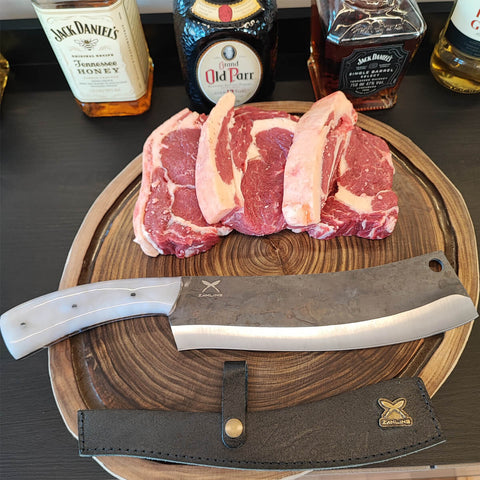 Cutelo Curvo Artesanal Chef de Cozinha 9' Profissional Restaurante Cabo Resinado Branco