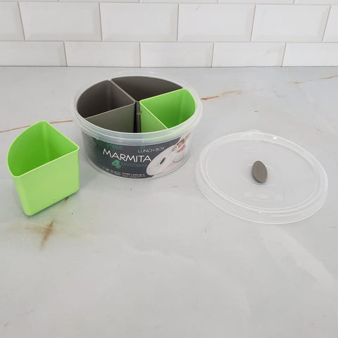 Marmita Plasvale com 4 Divisórias Removíveis 1L Verde Pote Plástico com Tampa para Lanche