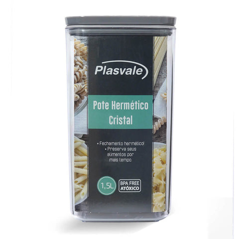 Pote Hermético Cristal Plasvale Porta Mantimentos 1,5L Condimentos Transparente