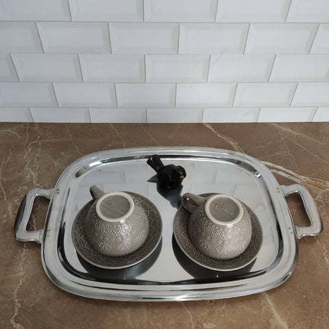 Bandeja de Inox para Servir com Alças 43x32,5cm Retangular Rasa Grande Zanella
