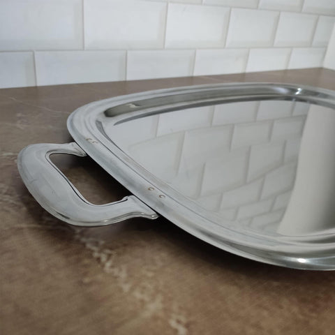 Bandeja de Inox para Servir com Alças 43x32,5cm Retangular Rasa Grande Zanella