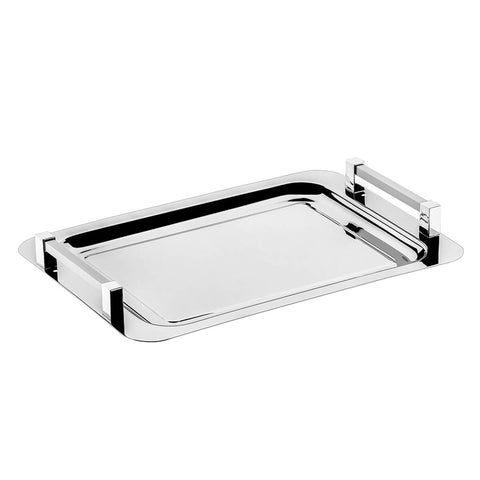 Bandeja Aço Inox Retangular Pequena com Alças para Servir Café Lanches 36x25,5cm Zanella