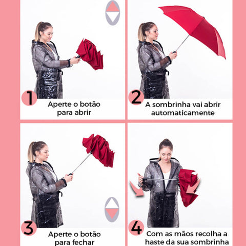 Sombrinha Invertida Automática Fazzoletti Vermelha Guarda Chuva de Bolsa Ao Contrário