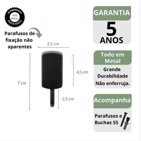 Cabide Jackwal Itá Preto de Parede Gancho Cabideiro Moderno Roupas 7cm