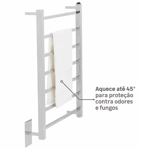 Toalheiro Térmico Quada Fio Oculto Bivolt Crismoe Secador de Toalhas Elétrico Aquecido Inox