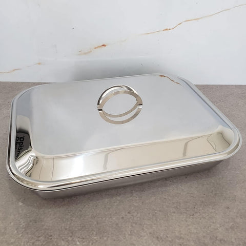 Travessa de Inox com Tampa 5L Funda 37x28,5x11cm Assadeira Grande para Buffets