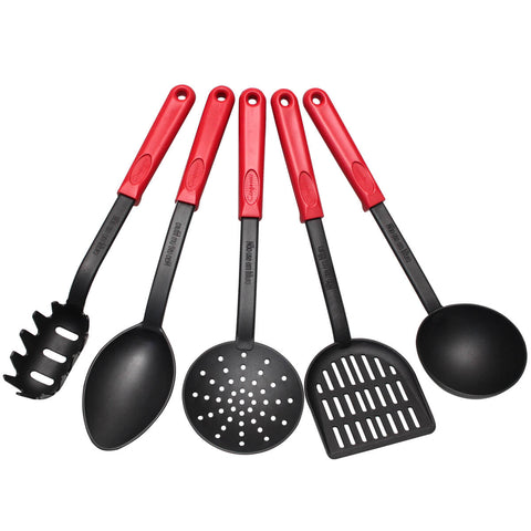 Kit 5 Utensílios de Cozinha Vermelho Colher Concha Espátula Pegador Escumadeira Cinquetti