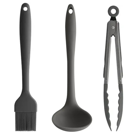 Conjunto Talheres Silicone Concha Pincel Pegador Chumbo 3 Utensílios de Cozinha OU