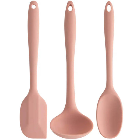 Kit 3 Talheres Silicone Rosa Concha Colher Espátula Conjunto Cozinha Grandes OU