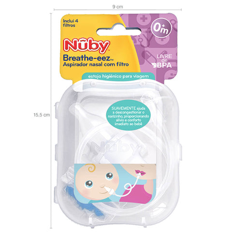 Aspirador Nasal Bebê com Filtro Estojo Nûby Sugador Limpador Higiene Infantil Transparente