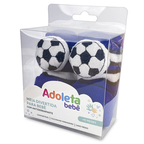 Meia Pantufa Antiderrapante Infantil Bebê 6 a 12m Carrinho Adoleta 3D Menino Divertida