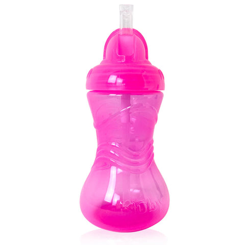 Copo de Transição Infantil 12m+ Nûby Tampa Retrátil Antivazamento 300ml Canudo de Silicone Rosa