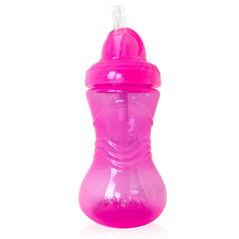 Copo de Transição Infantil 12m+ Nûby Tampa Retrátil Antivazamento 300ml Canudo de Silicone Rosa