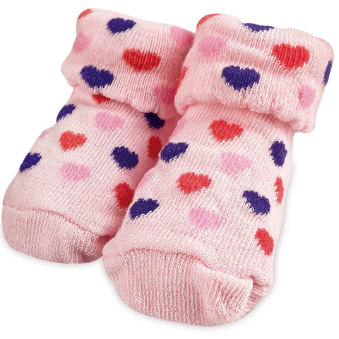 Kit Meia Infantil Pantufa 0 a 6m 2 Pares Menina Rosa Coração Gatinho Cano Alto Adoleta