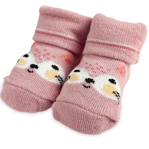 Kit Meia Infantil Pantufa 0 a 6m 2 Pares Menina Rosa Coração Gatinho Cano Alto Adoleta