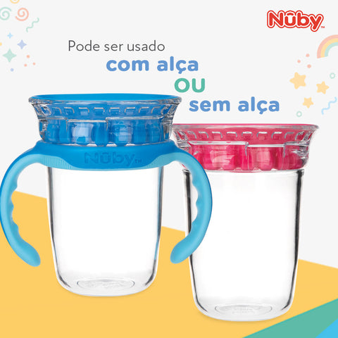 Copo Inteligente 12m 360 Nûby Menina Infantil 240ml Transição Antivazamento com Alças Rosa