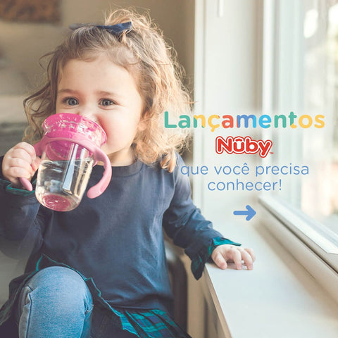 Copo Inteligente 12m 360 Nûby Menina Infantil 240ml Transição Antivazamento com Alças Rosa