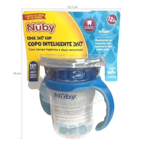 Copo Inteligente 12m 360 Nûby Menina Infantil 240ml Transição Antivazamento com Alças Rosa