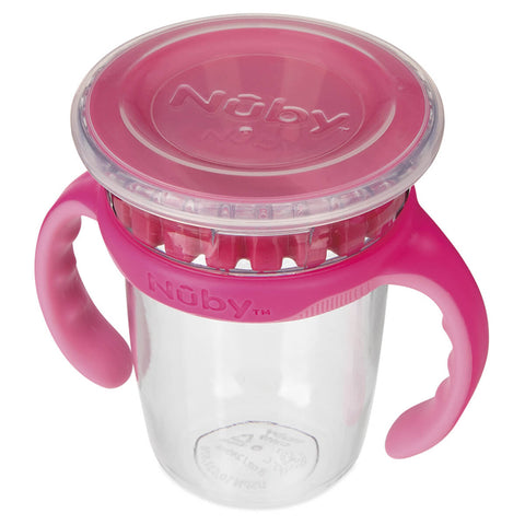 Copo Inteligente 12m 360 Nûby Menina Infantil 240ml Transição Antivazamento com Alças Rosa