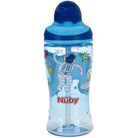 Copo para Criança Menino 18m Canudo Retrátil 360ml Nûby Bico de Silicone Infantil Astronauta Azul