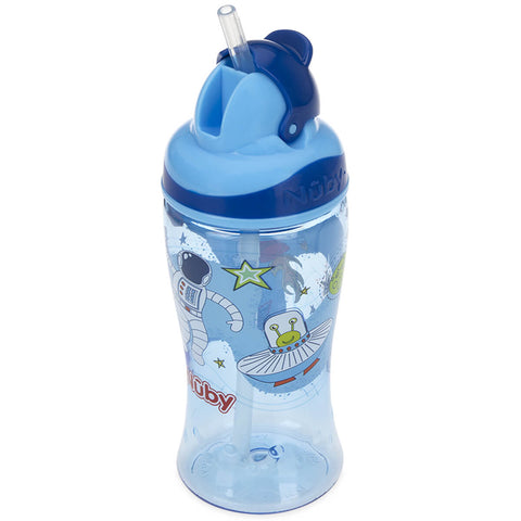 Copo para Criança Menino 18m Canudo Retrátil 360ml Nûby Bico de Silicone Infantil Astronauta Azul