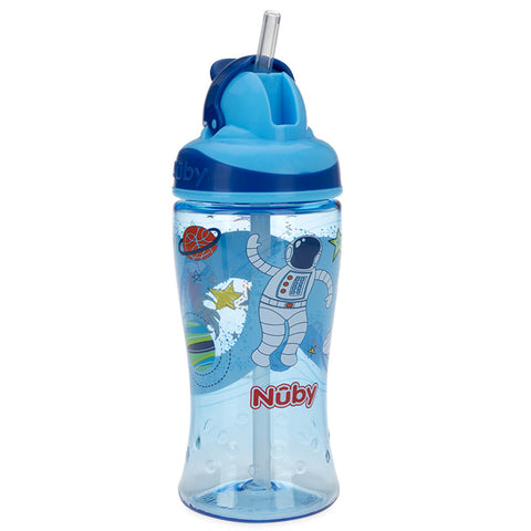 Copo para Criança Menino 18m Canudo Retrátil 360ml Nûby Bico de Silicone Infantil Astronauta Azul