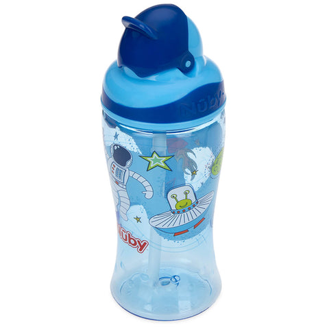 Copo para Criança Menino 18m Canudo Retrátil 360ml Nûby Bico de Silicone Infantil Astronauta Azul