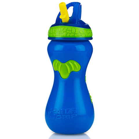 Garrafa de Água Infantil 18m+ Nûby 450ml Copo Gator Menino Canudo Rígido Azul