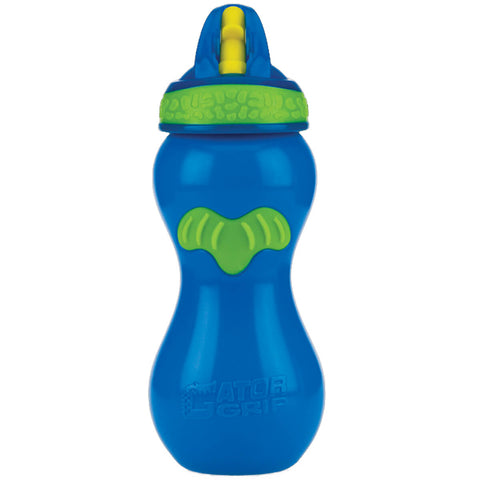 Garrafa de Água Infantil 18m+ Nûby 450ml Copo Gator Menino Canudo Rígido Azul