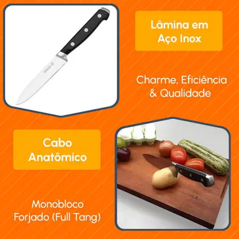 Faca de Cozinha Profissional Mundial Preta 6' Forjada Aço Inox Chef Kitchen Gourmet