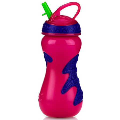 Garrafa de Água Infantil 18m+ Nûby 450ml Copo Gator Menina Canudo Rígido Rosa