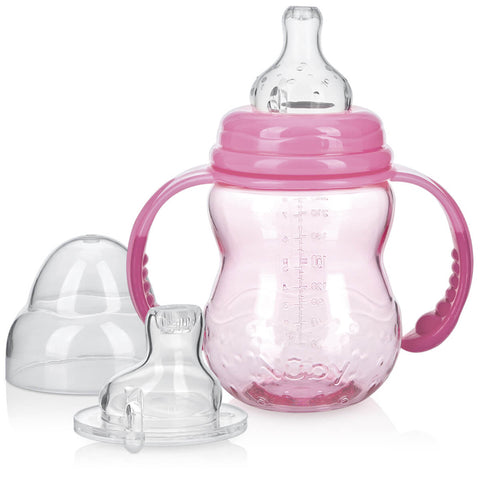 Copo de Transição Antivazamento Núby Infantil Menina 240ml 3m+ Rosa Tampa Alças Removíveis