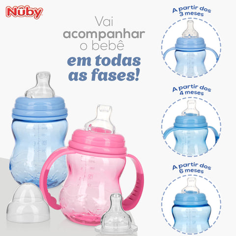 Copo de Transição Antivazamento Núby Infantil Menina 240ml 3m+ Rosa Tampa Alças Removíveis